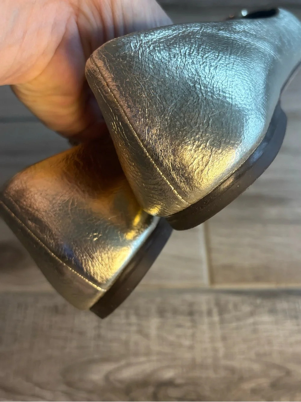 Tory Burch Georgia Metallic Gold Square-Toe Logo Ballet Flats size 8